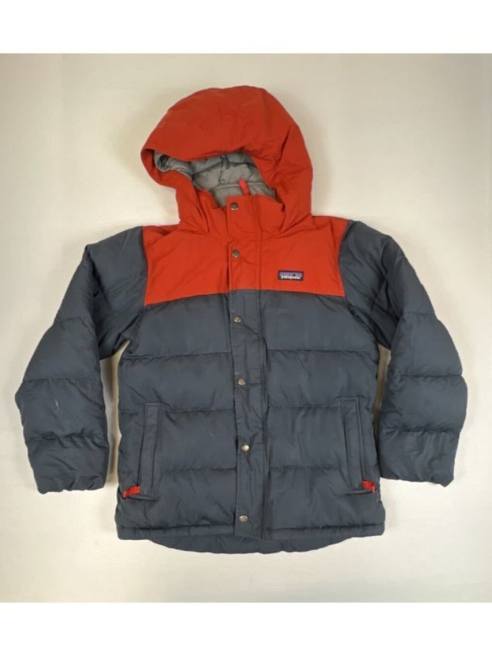 Patagonia Jacket Kids Medium M 10 Blue Orange Down Hooded Winter Puffer Coat